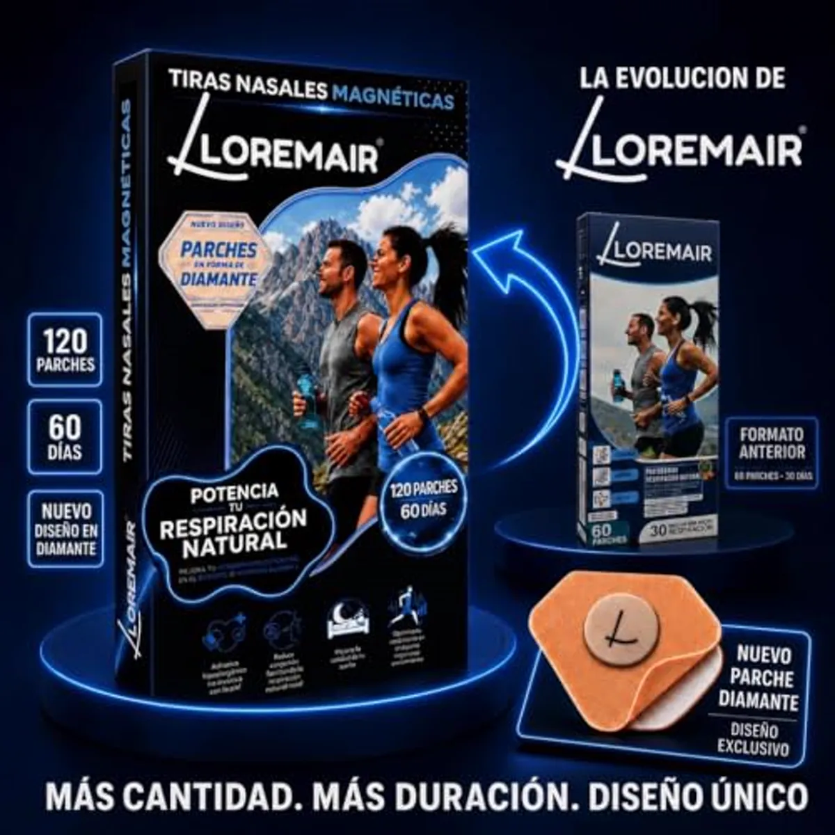 La evolución de LOREMAIR: nuevo parche en forma de diamante, 120 parches / 60 días / 2 meses